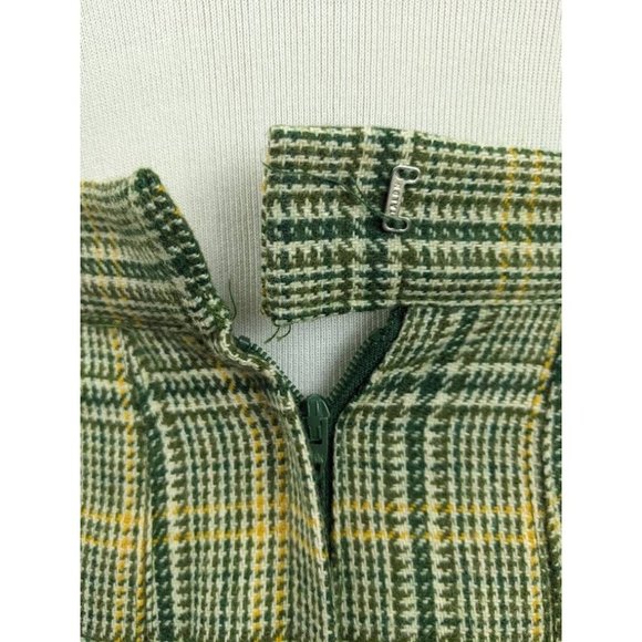 Vtg 60s Green Yellow Scottish Plaid Wool Blazer Skirt Suit Set Velvet Collar - Picture 8 of 9
